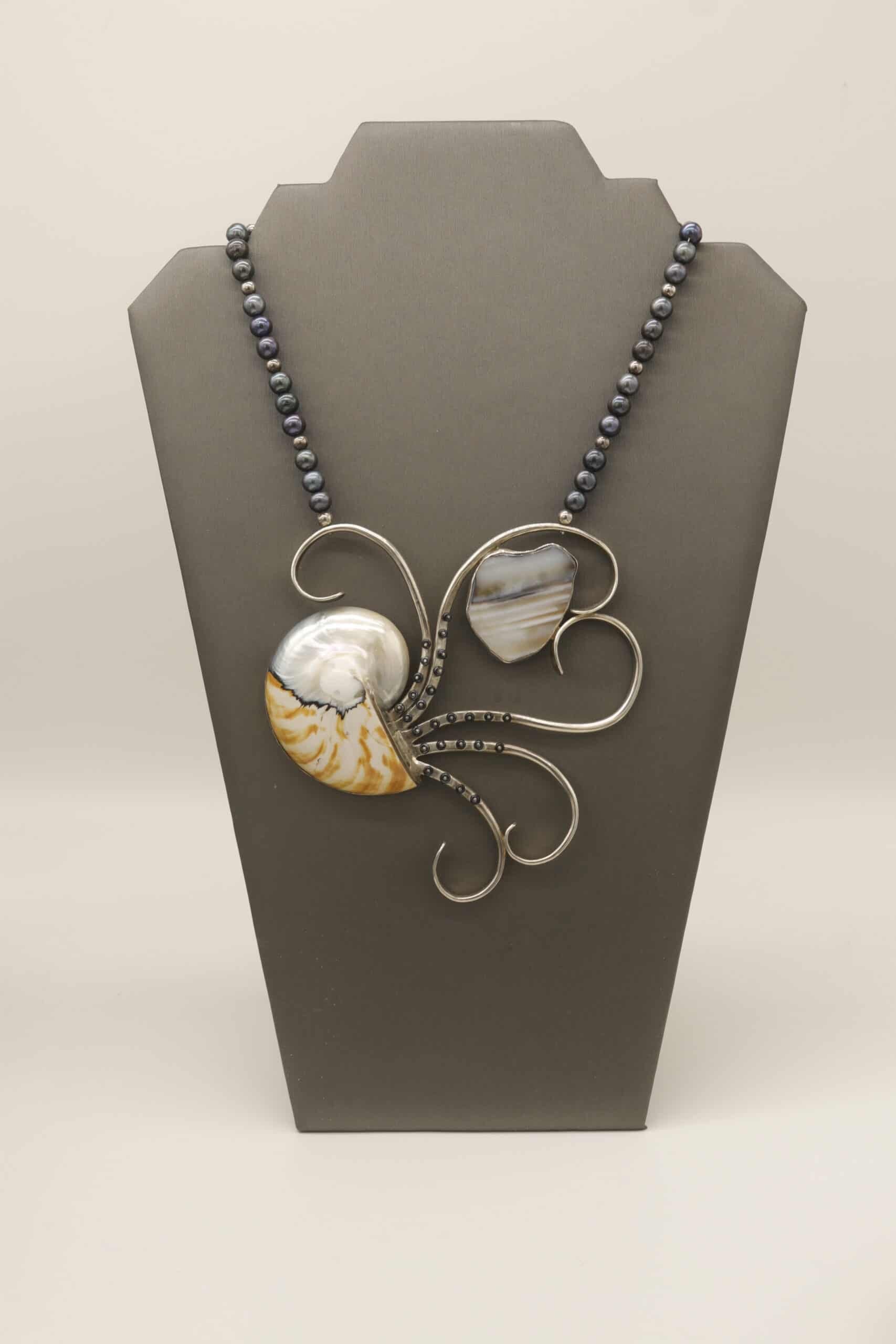 Sea shell necklace and Botswana cheapest Agate pendant and Sterling Italian 925 necklace