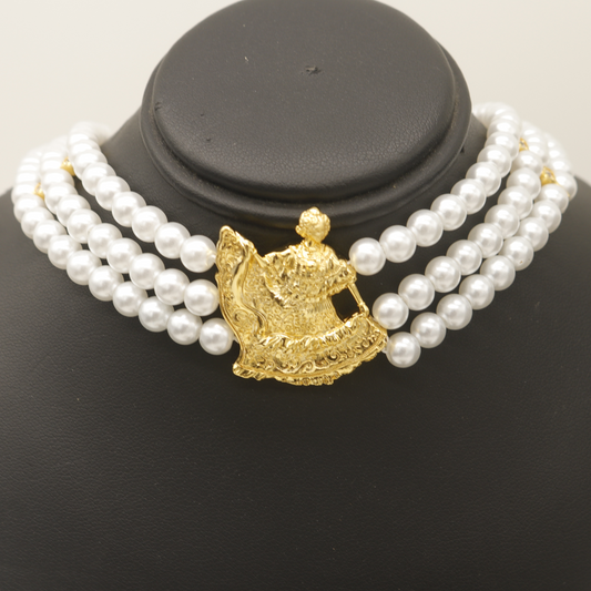 imitation pearl choker with gold plated pollera dancer