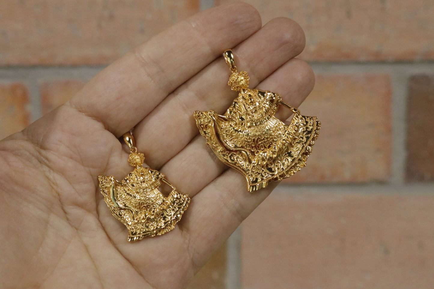 small and large gold plated pollera dancer pendant