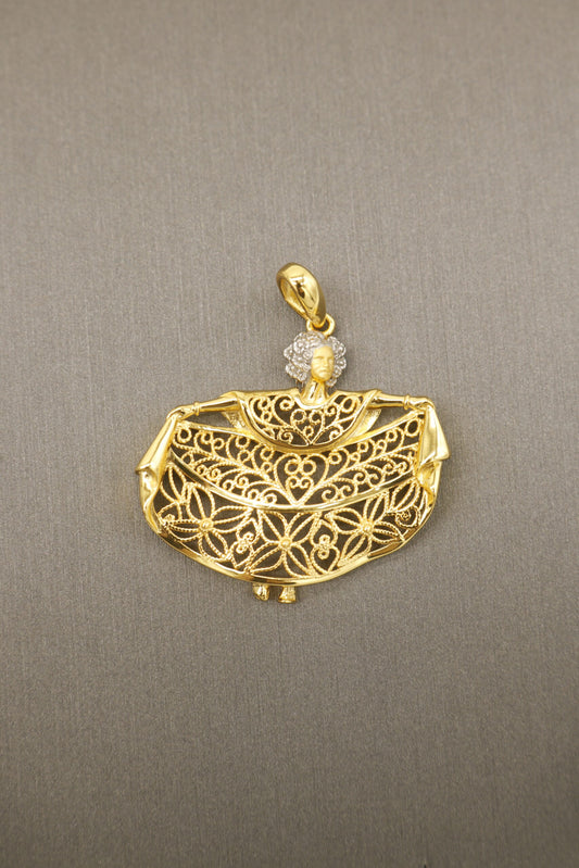 sterling silver and gold plated filigree pollera dancer pendant