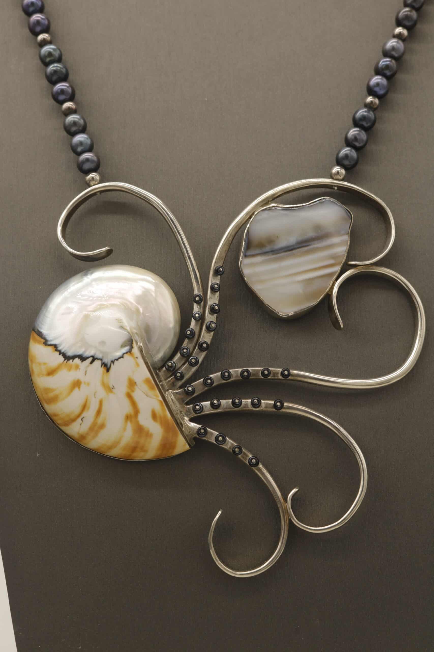 nautilus black pearl sterling silver agate necklace